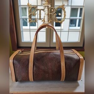 Etro Classic Paisley Small Satchel Bag with Vachetta Trim In Great Condition